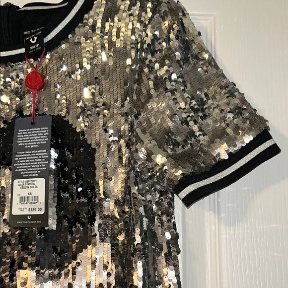 True Religion Silver Sequin Dress with Black Detail - Picture 9 of 11